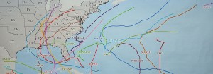 route of hurricanes over the Atlantic ocean