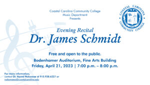 Dr. James Schmidt April 17th, April 19th, Lunchtime Recital 12:00-1:00 pm April 21st, Evening Recital 7:00-8:00 p.m. Bodenhamer Auditorium, Fine Arts Building