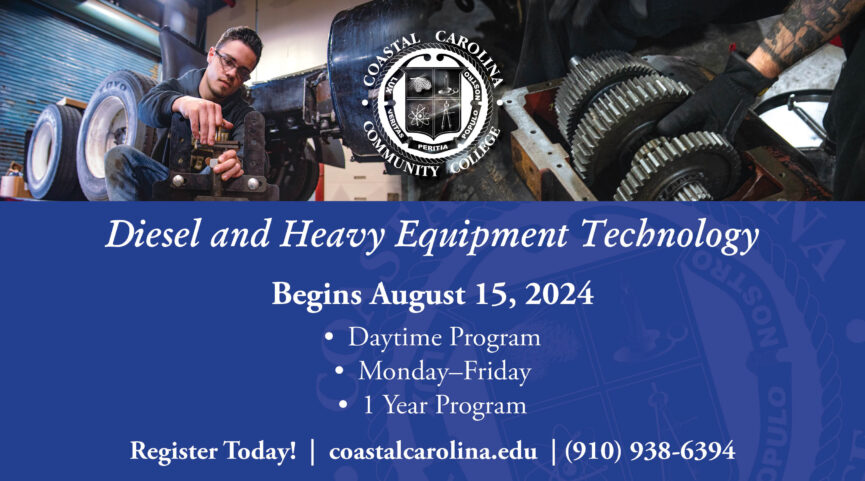Diesel and Heavy Equipment Technology Begins August 15, 2024 Register Today! (910)938-6394