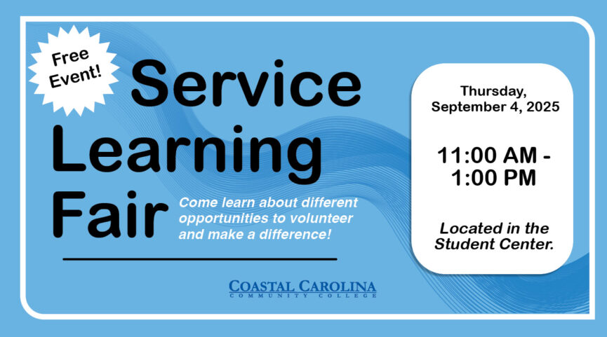 Free Event! Service Learning Fair - Come learn about different opportunities to volunteer and make a difference! Thursday, September 4, 2025 - 11:00 AM - 1:00 PM Located in the Student Center