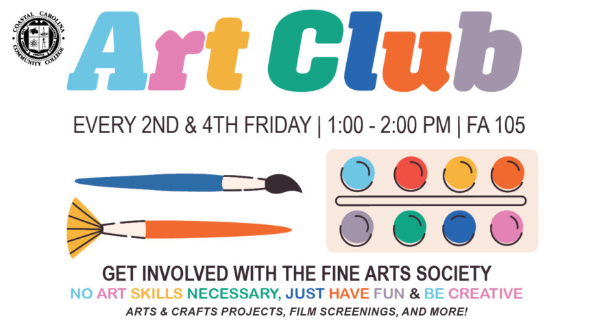 Get involved in the Fine Arts Society! NO ART SKILLS NECESSARY, just have fun & be creative. Arts & Crafts Projects, Film Screenings, and More! Every 2nd and 4th Friday from 1:00 PM - 2:00 PM in Fine Arts Room 105.