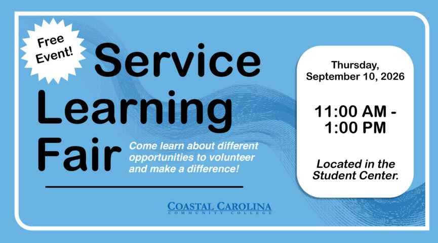 Service Learning Fair on Thursday, September 10, 2026 from 11AM-1PM located in the Student Center.